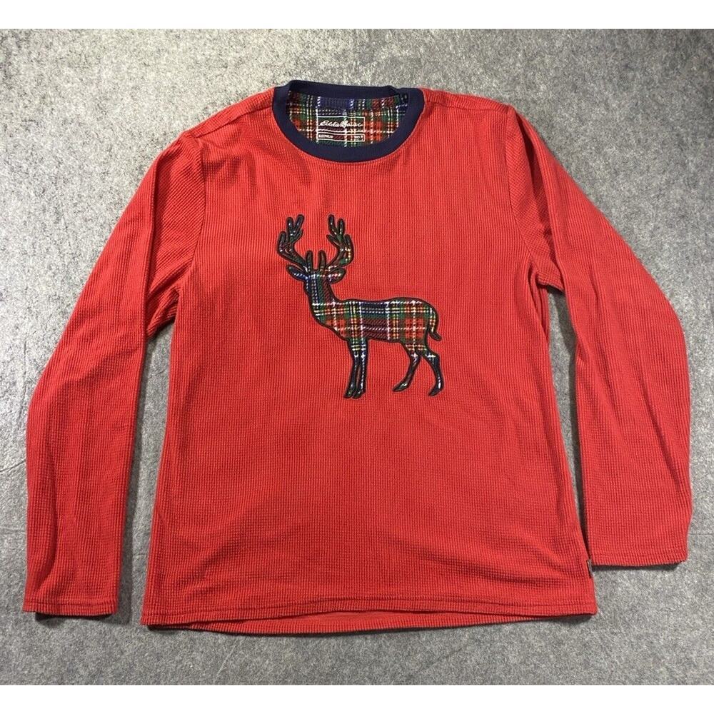 Eddie Bauer Pajama Shirt Mens Medium Christmas Reign Deer Thermal Plaid